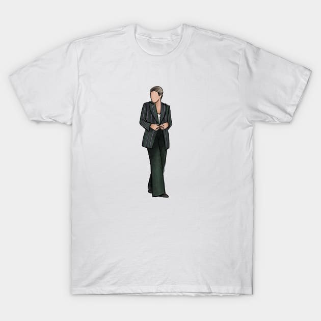 Villanelle - Killing Eve,illustration, poster, wall art, Jodie, Sandra, outfit, fashion, perfume, sorry baby, suit, dress T-Shirt by showmetype
